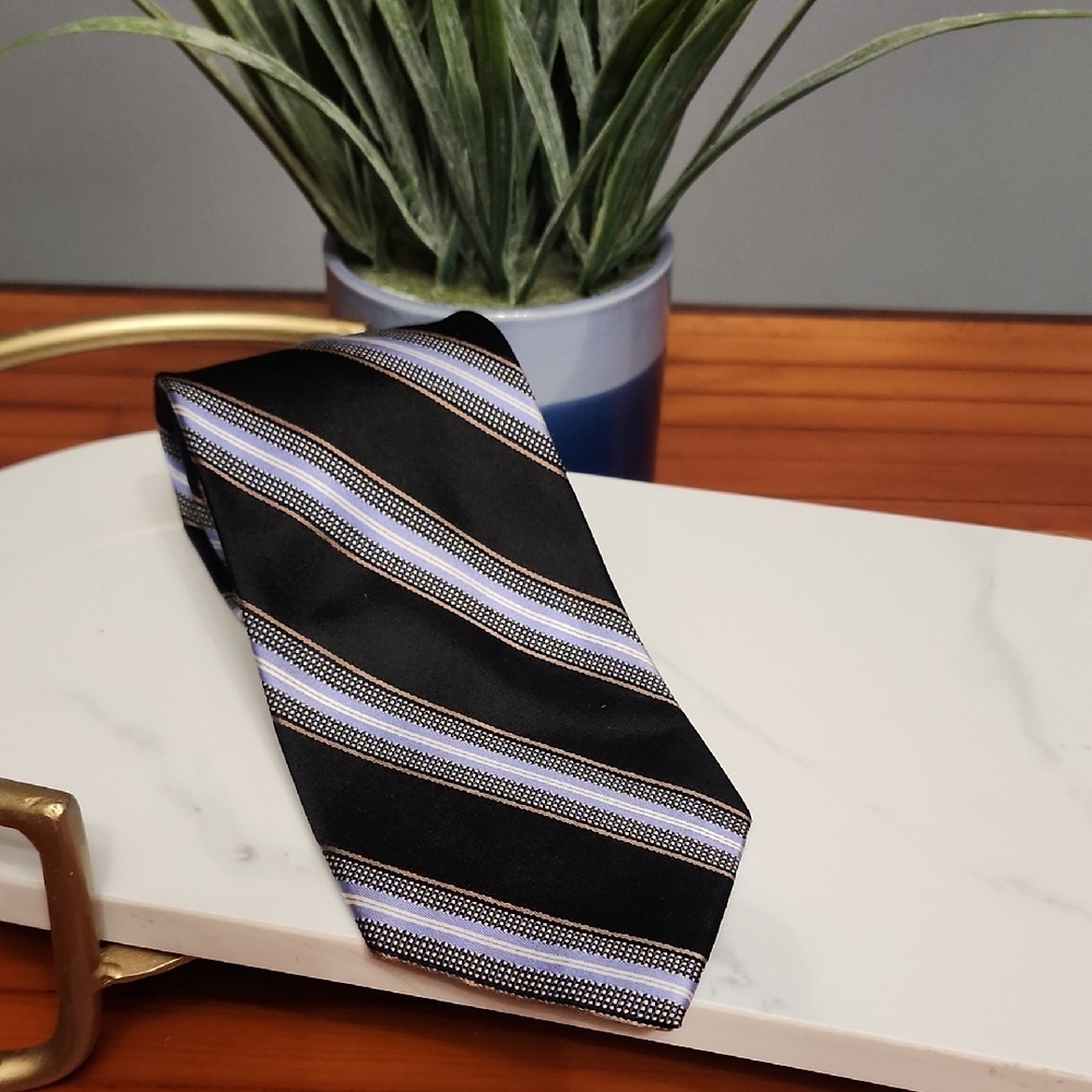 Michael Kors Black and Light Blue Striped Tie